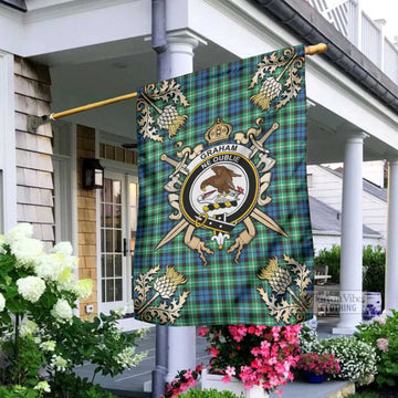 Graham Tartan Garden Flag with Family Crest and Golden Thistle Crossed Sword Design - Tartan Vibes Clothing