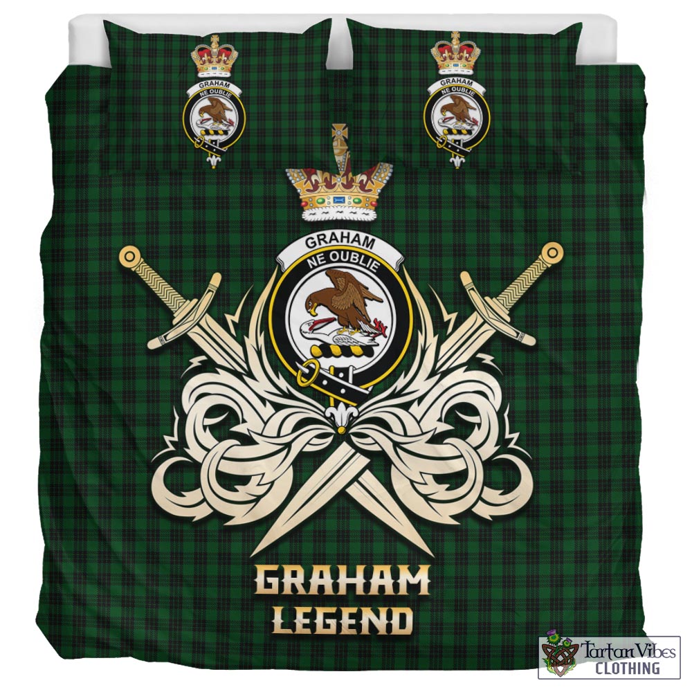 Tartan Vibes Clothing Graham Tartan Bedding Set with Clan Crest and the Golden Sword of Courageous Legacy