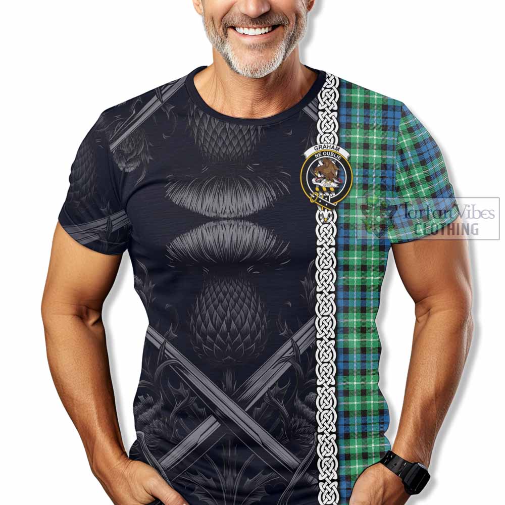 Tartan Vibes Clothing Graham Tartan T-Shirt with Family Crest Cross Sword Thistle Celtic Vibes