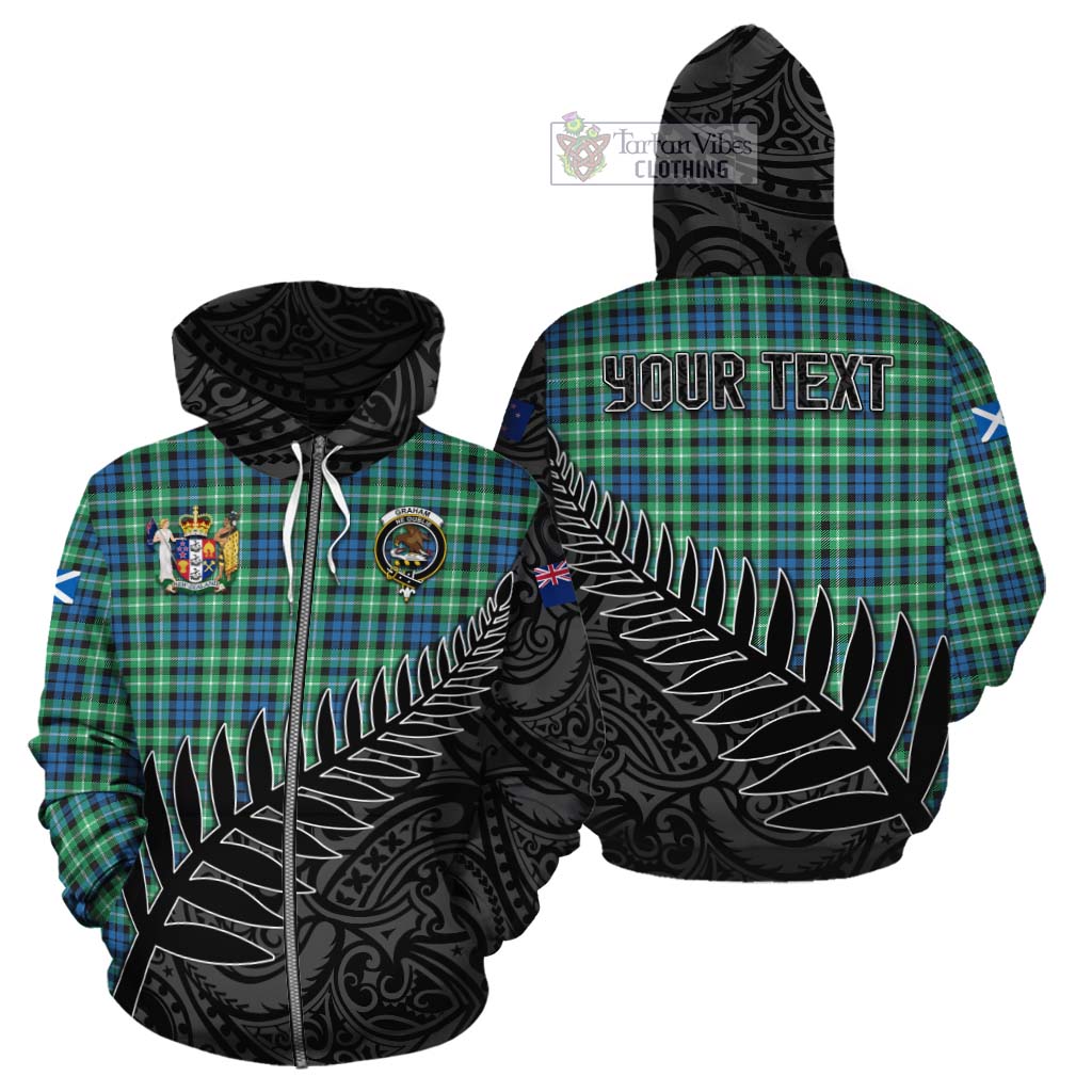 Tartan Vibes Clothing Graham Crest Tartan Cotton Hoodie with New Zealand Silver Fern Half Style