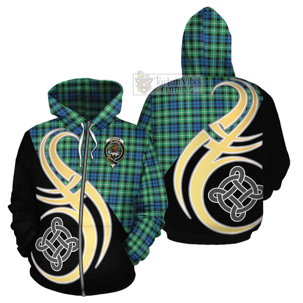 Tartan Vibes Clothing Graham Tartan Cotton Hoodie with Family Crest and Celtic Symbol Style