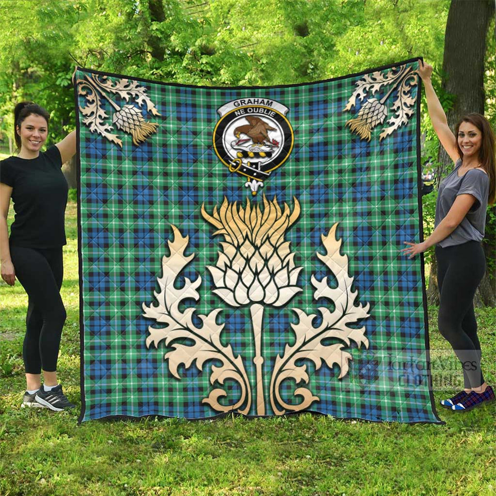 Tartan Vibes Clothing Graham Tartan Quilt with Family Crest and Golden Thistle Style