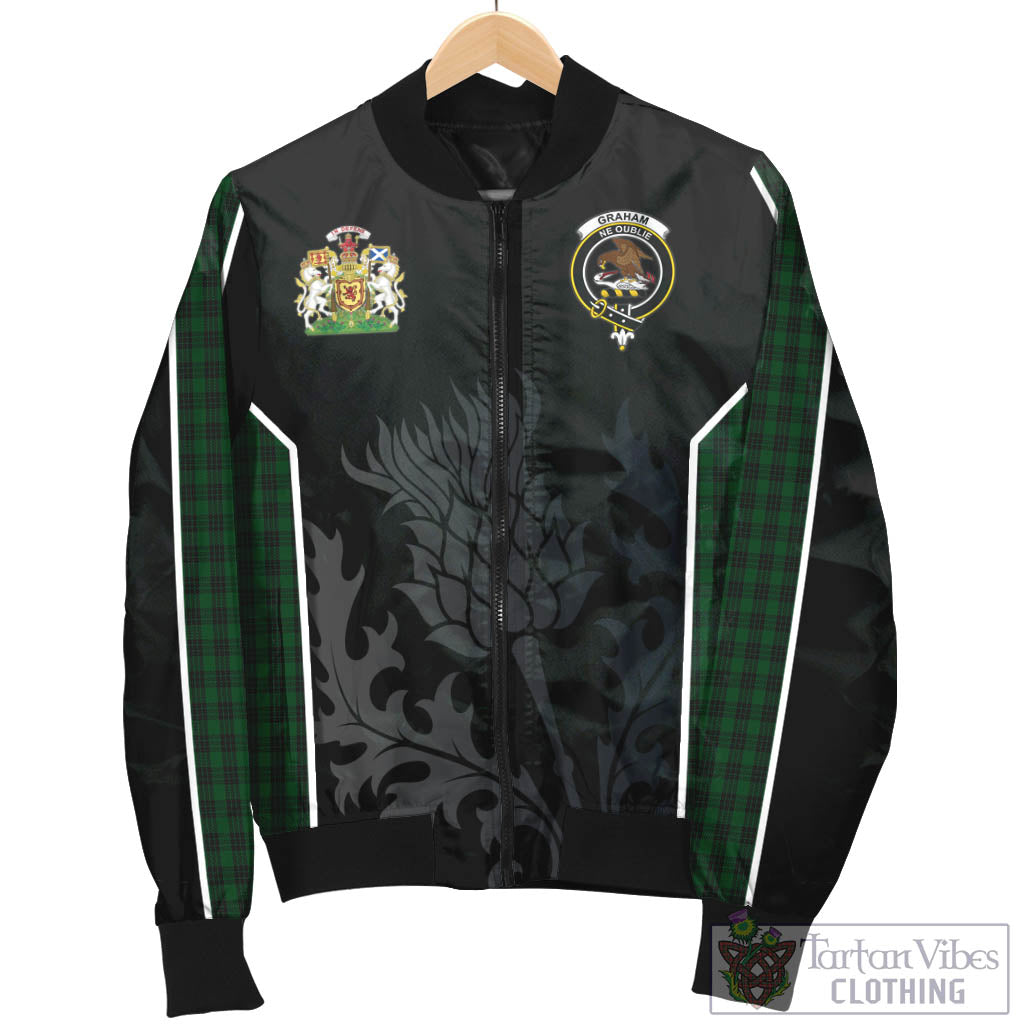 Tartan Vibes Clothing Graham Tartan Bomber Jacket with Family Crest and Scottish Thistle Vibes Sport Style