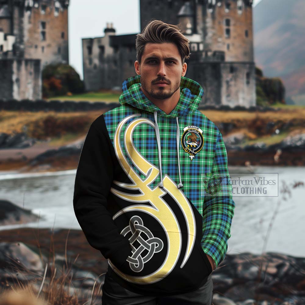 Tartan Vibes Clothing Graham Tartan Cotton Hoodie with Family Crest and Celtic Symbol Style