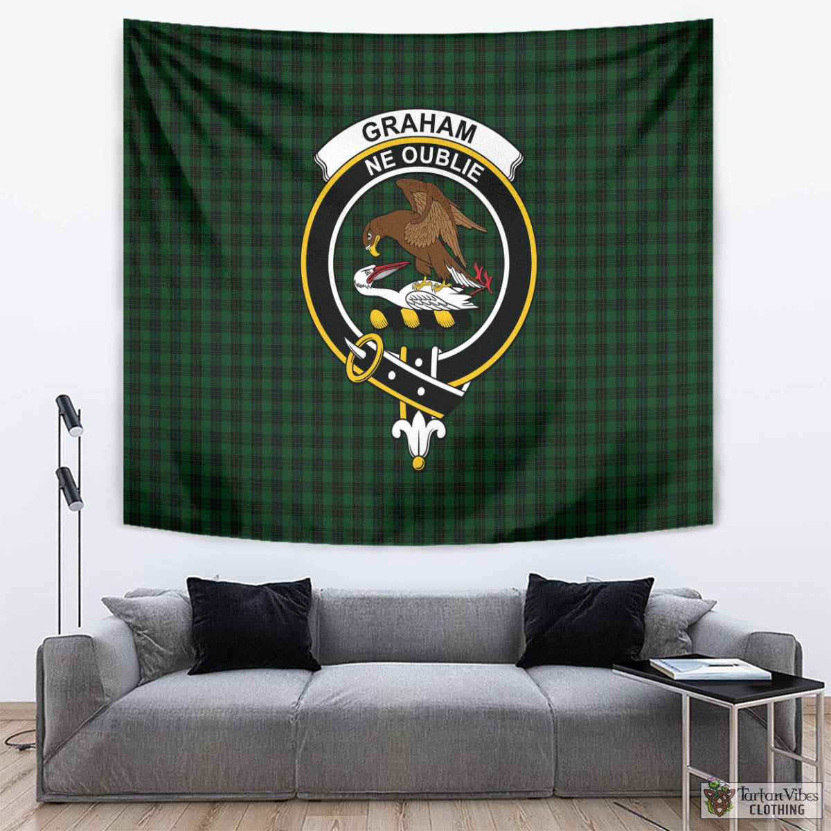 Tartan Vibes Clothing Graham Tartan Tapestry Wall Hanging and Home Decor for Room with Family Crest