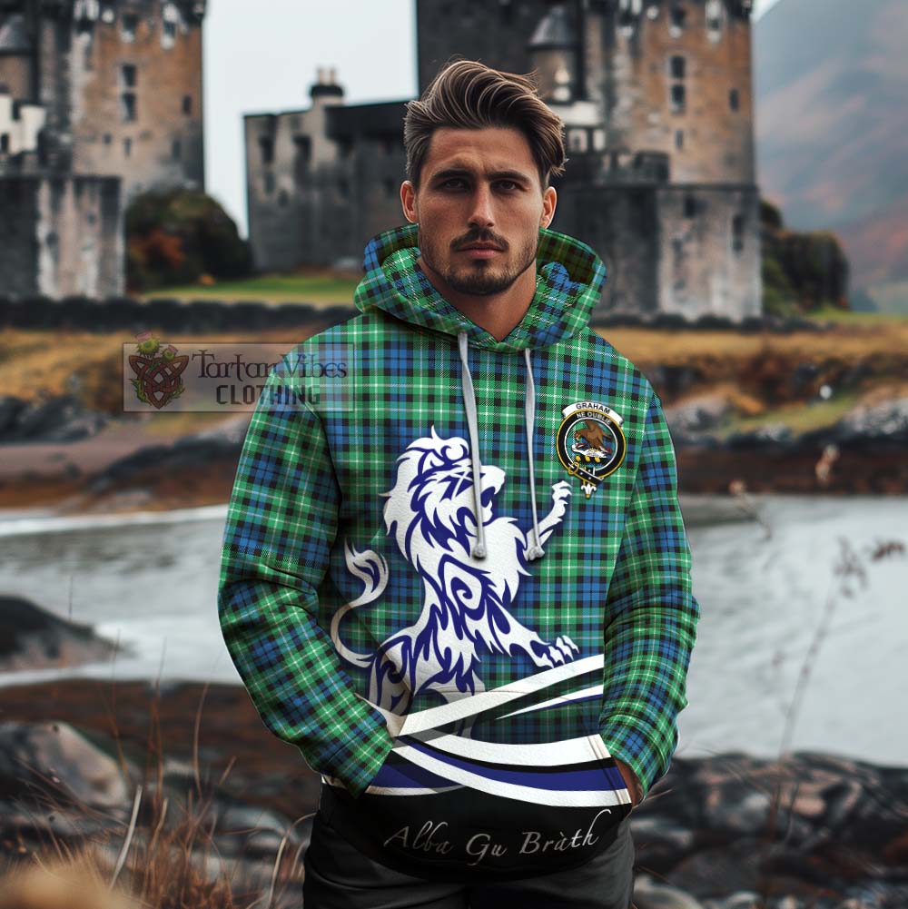 Tartan Vibes Clothing Graham Tartan Cotton Hoodie with Alba Gu Brath Regal Lion Emblem