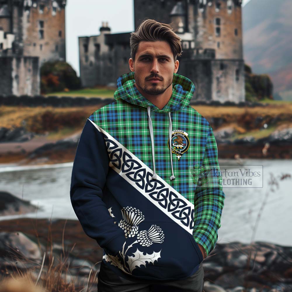 Tartan Vibes Clothing Graham Tartan Cotton Hoodie Featuring Thistle and Scotland Map