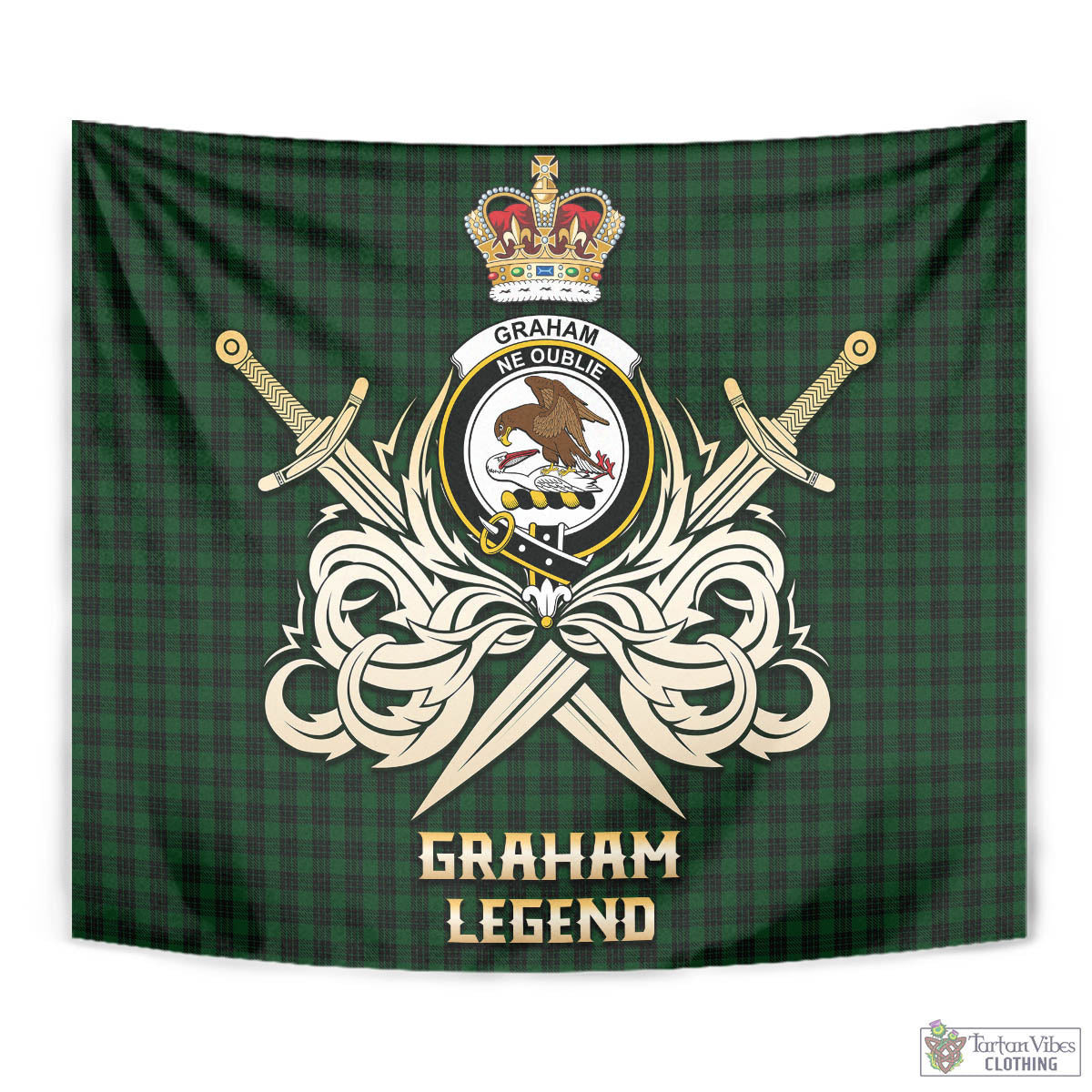 Tartan Vibes Clothing Graham Tartan Tapestry with Clan Crest and the Golden Sword of Courageous Legacy