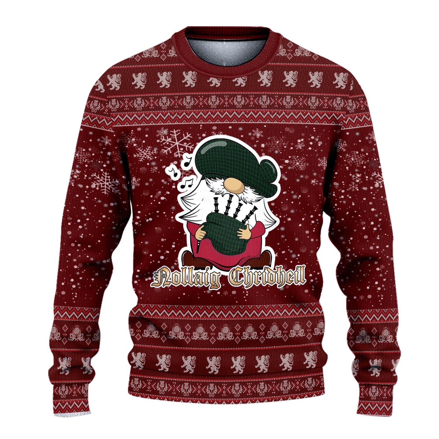 Graham Clan Christmas Family Knitted Sweater with Funny Gnome Playing Bagpipes - Tartanvibesclothing