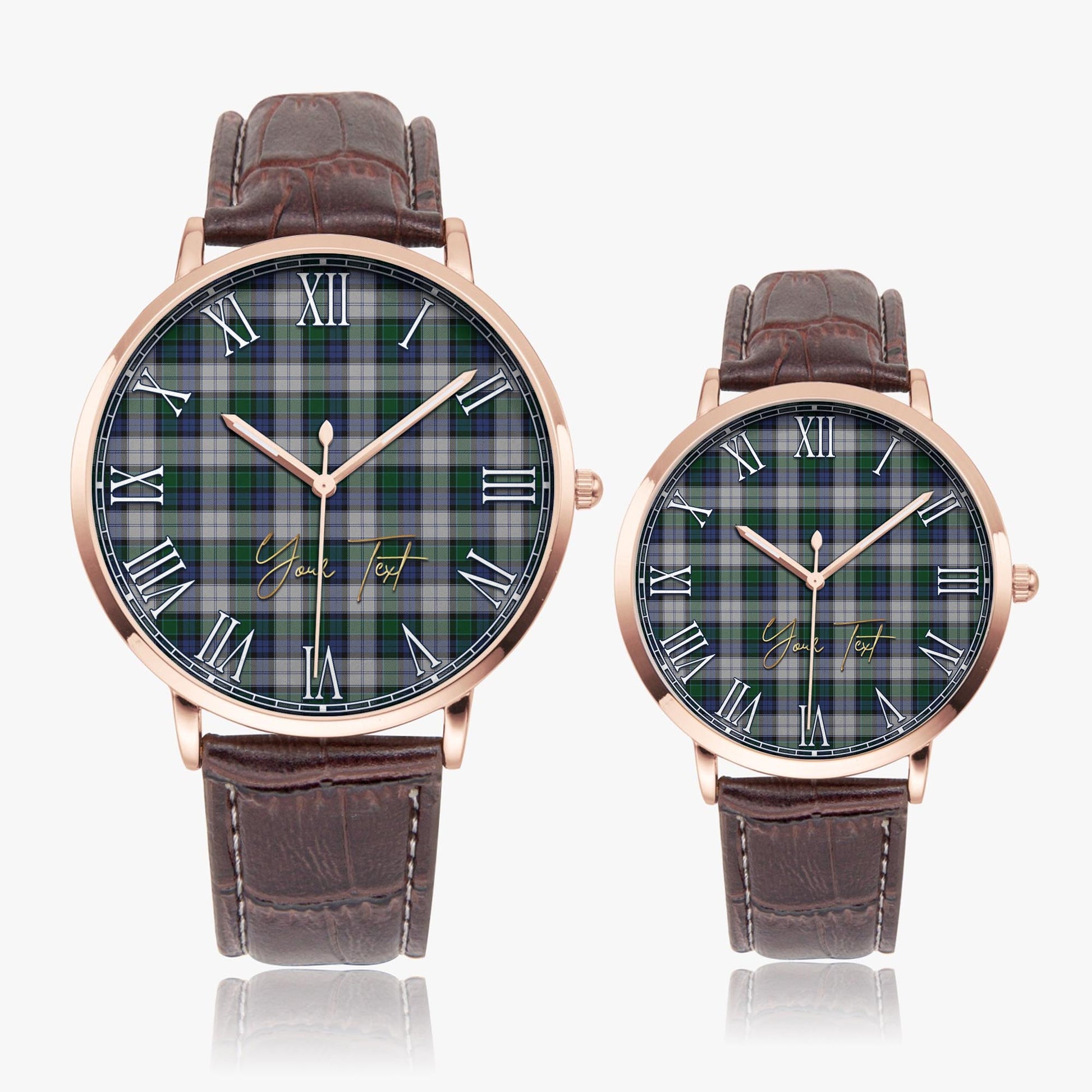 Graham Dress Tartan Personalized Your Text Leather Trap Quartz Watch Ultra Thin Rose Gold Case With Brown Leather Strap - Tartanvibesclothing