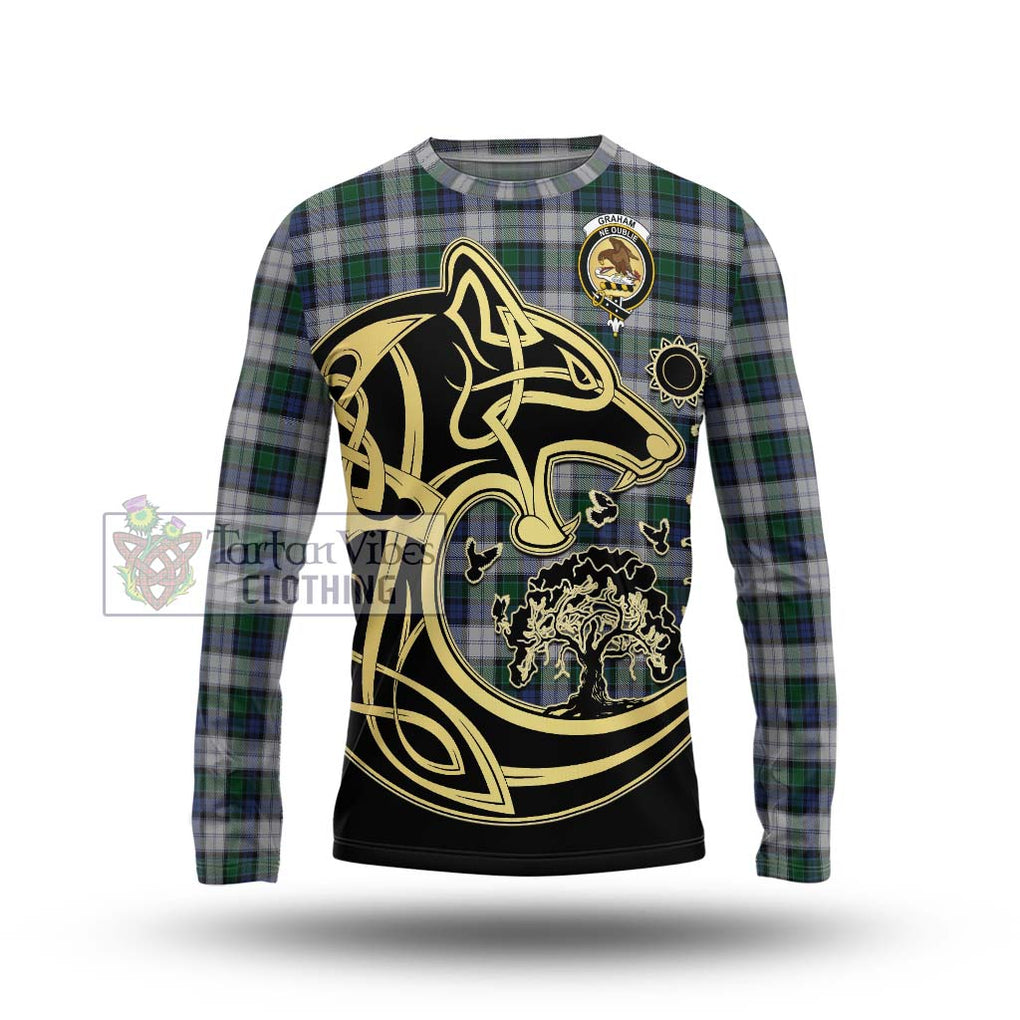 Graham Dress Tartan Long Sleeve T-Shirt with Family Crest Celtic Wolf Style Unisex - Tartan Vibes Clothing