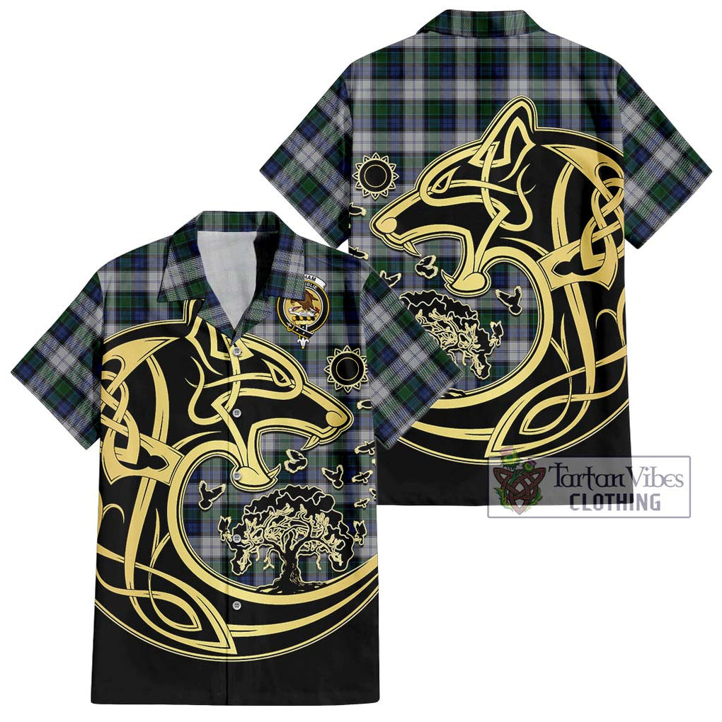 Graham Dress Tartan Short Sleeve Button Shirt with Family Crest Celtic Wolf Style Kid - Tartan Vibes Clothing