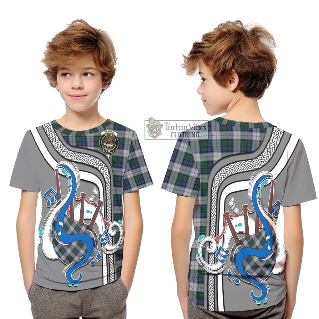 Tartan Vibes Clothing Graham Dress Tartan Kid T-Shirt with Epic Bagpipe Style