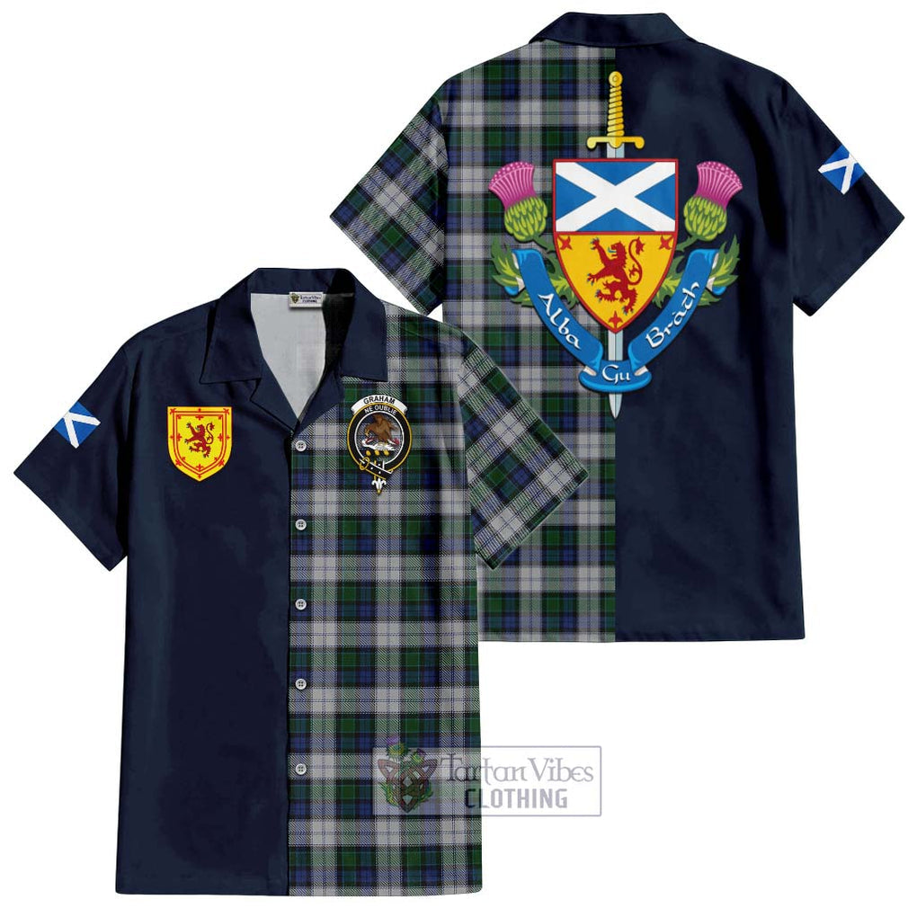 Tartan Vibes Clothing Graham Dress Tartan Short Sleeve Button Shirt with Scottish Lion Royal Arm Half Style