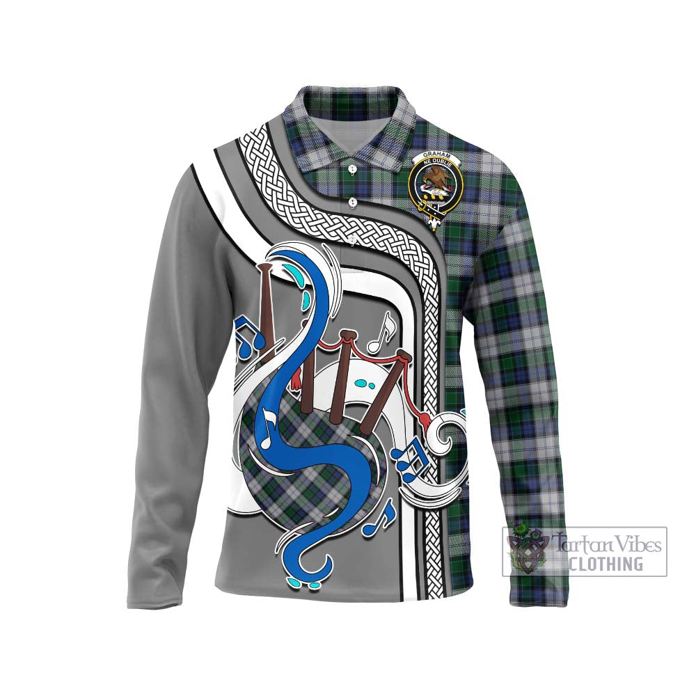 Tartan Vibes Clothing Graham Dress Tartan Long Sleeve Polo Shirt with Epic Bagpipe Style