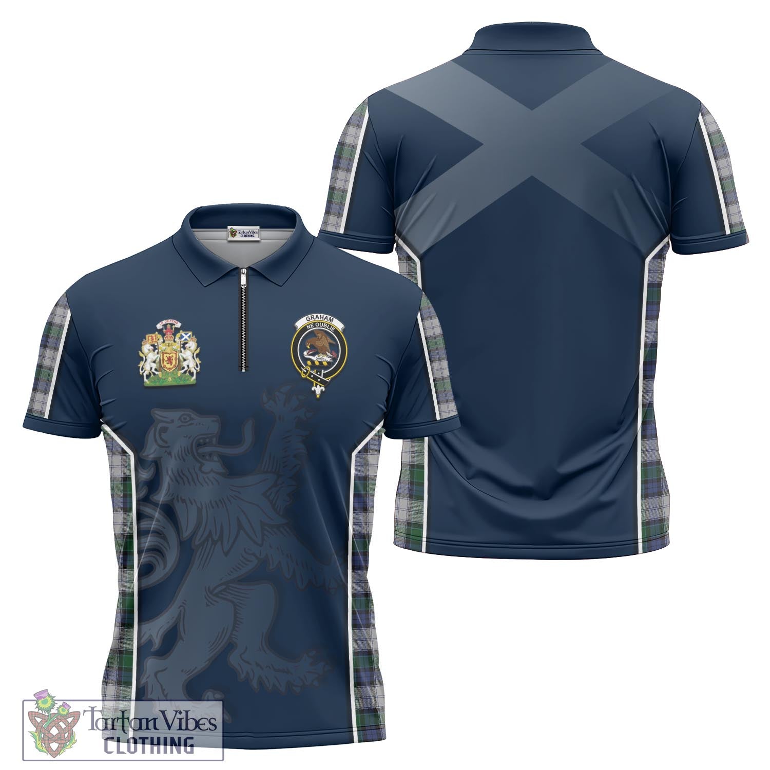 Tartan Vibes Clothing Graham Dress Tartan Zipper Polo Shirt with Family Crest and Lion Rampant Vibes Sport Style