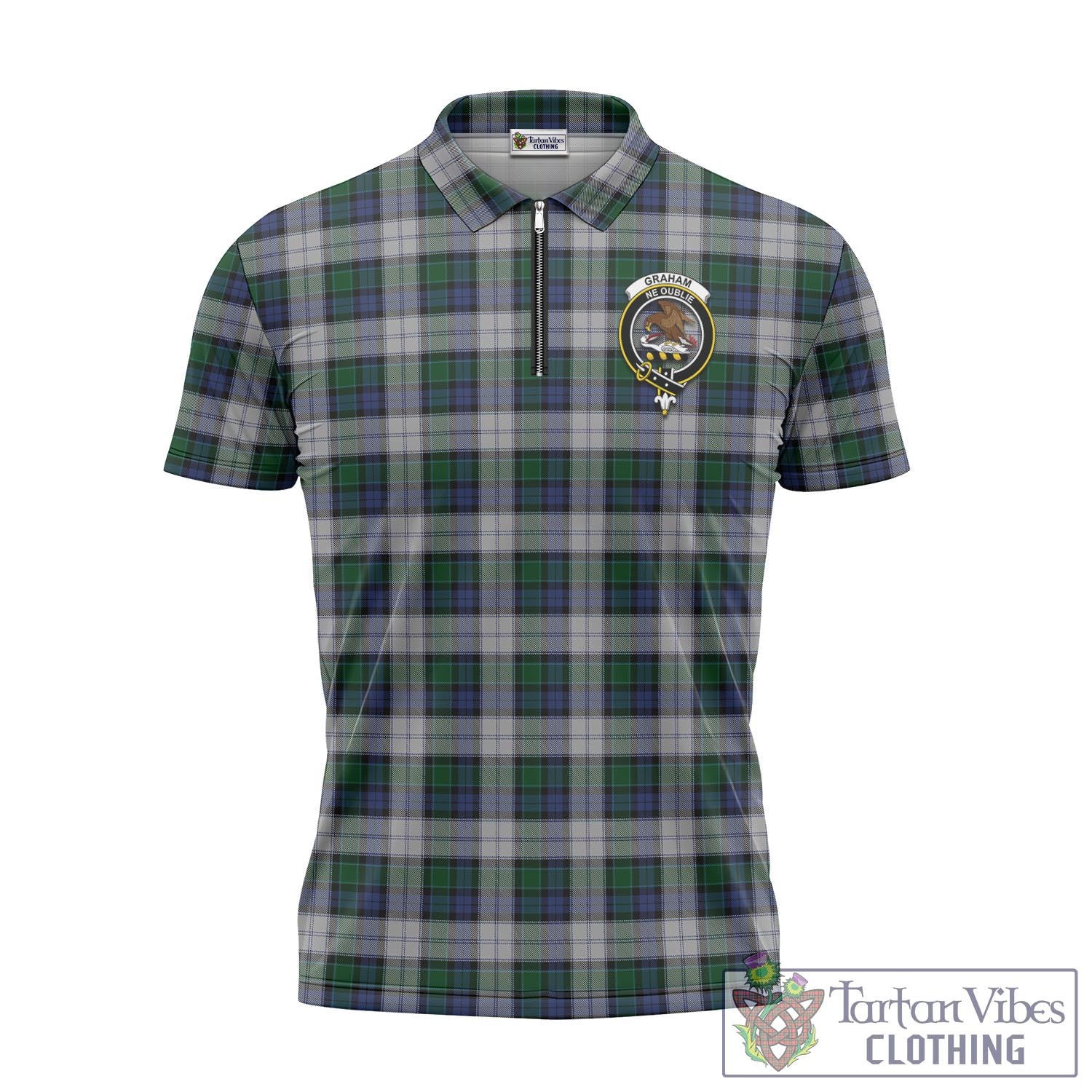 Tartan Vibes Clothing Graham Dress Tartan Zipper Polo Shirt with Family Crest