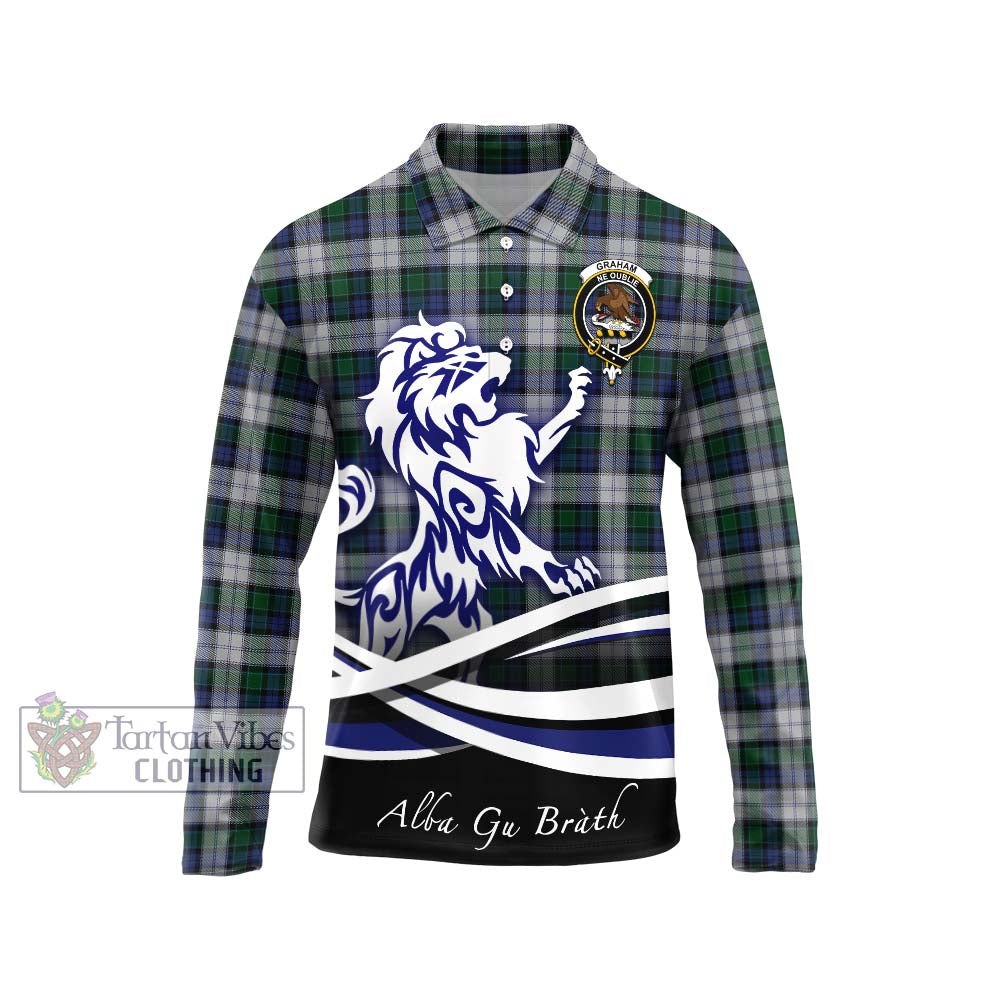 Graham Dress Tartan Long Sleeve Polo Shirt with Alba Gu Brath Regal Lion Emblem Unisex - Tartanvibesclothing Shop