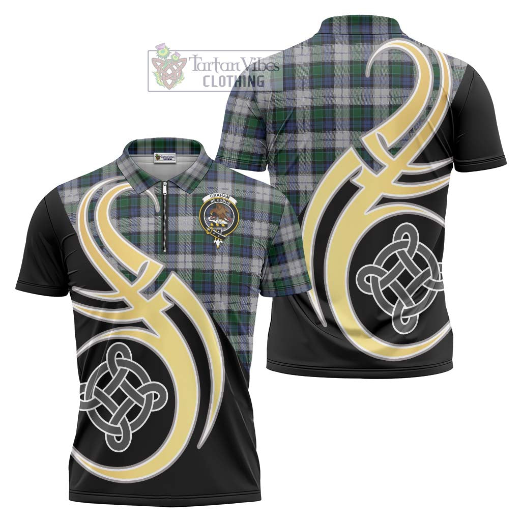 Tartan Vibes Clothing Graham Dress Tartan Zipper Polo Shirt with Family Crest and Celtic Symbol Style