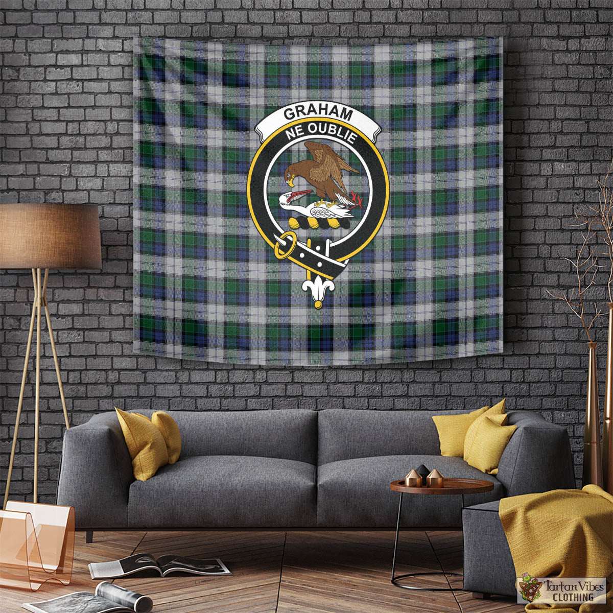 Tartan Vibes Clothing Graham Dress Tartan Tapestry Wall Hanging and Home Decor for Room with Family Crest