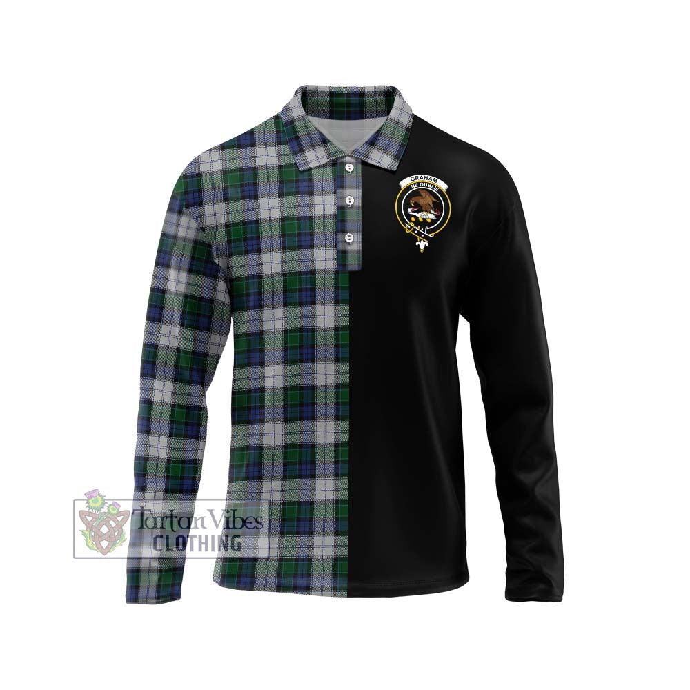 Graham Dress Tartan Long Sleeve Polo Shirt with Family Crest and Half Of Me Style Unisex - Tartanvibesclothing Shop