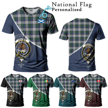 Graham Dress Tartan T-Shirt with Personalised National Flag and Family Crest Half Style