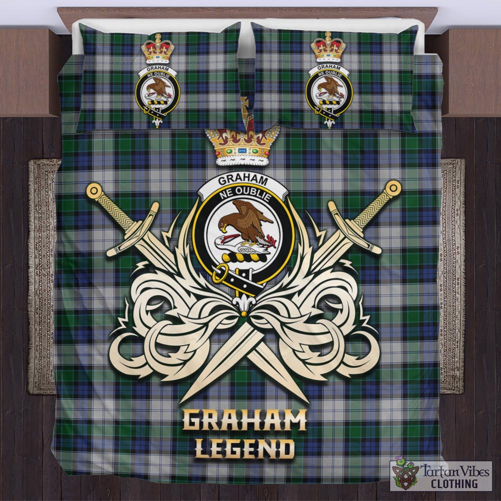 Tartan Vibes Clothing Graham Dress Tartan Bedding Set with Clan Crest and the Golden Sword of Courageous Legacy