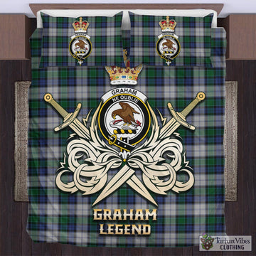 Graham Dress Tartan Bedding Set with Clan Crest and the Golden Sword of Courageous Legacy