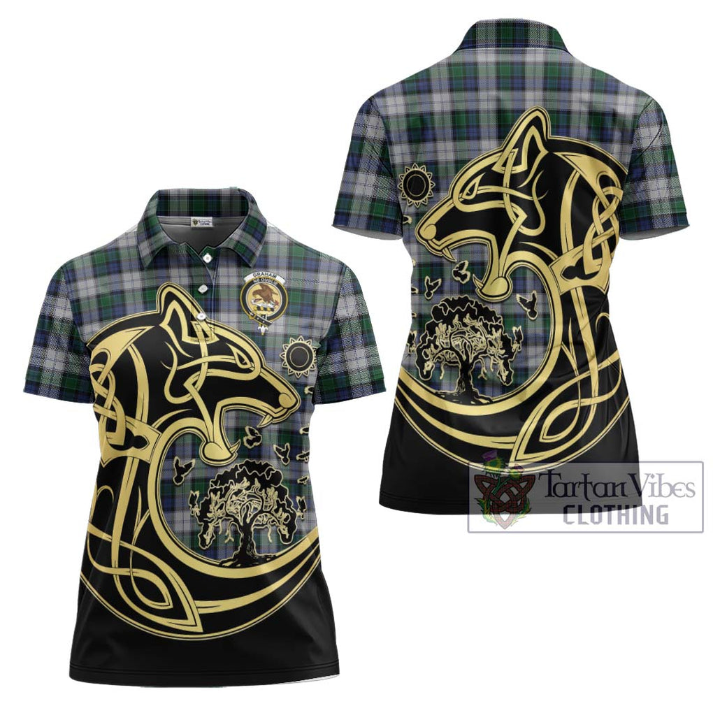 Graham Dress Tartan Women's Polo Shirt with Family Crest Celtic Wolf Style Women - Tartanvibesclothing Shop