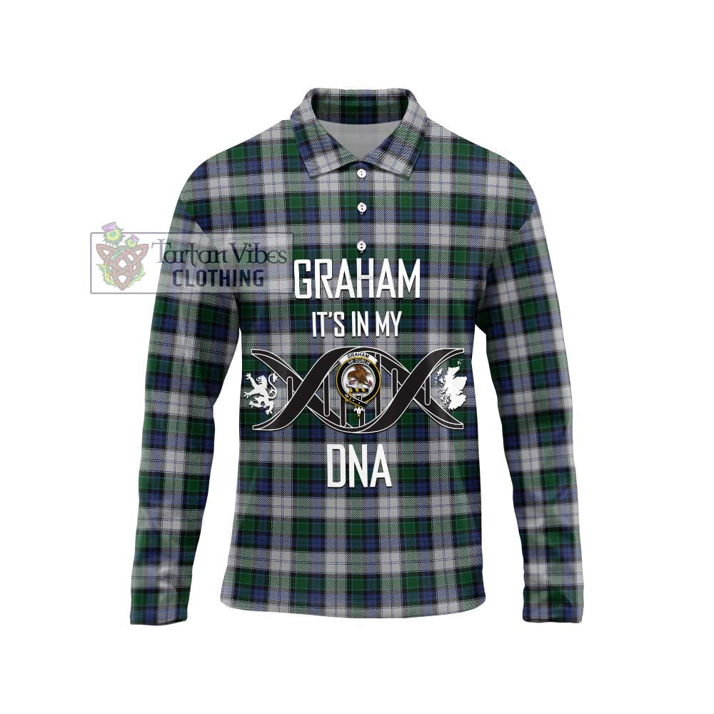 Graham Dress Tartan Long Sleeve Polo Shirt with Family Crest DNA In Me Style Unisex - Tartanvibesclothing Shop