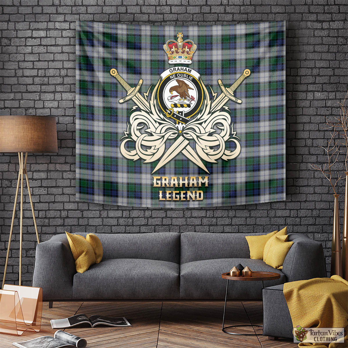 Tartan Vibes Clothing Graham Dress Tartan Tapestry with Clan Crest and the Golden Sword of Courageous Legacy