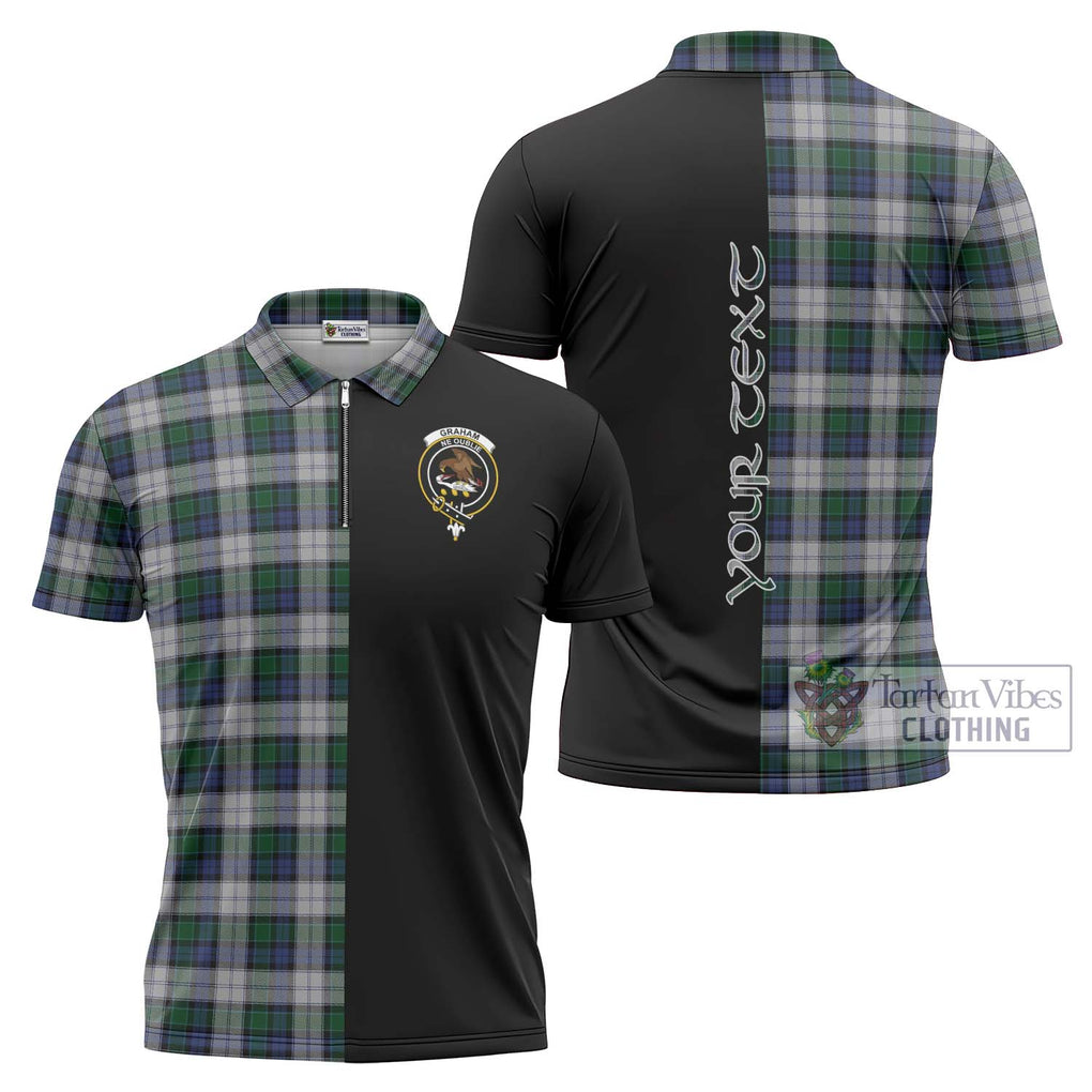 Graham Dress Tartan Zipper Polo Shirt with Family Crest and Half Of Me Style Unisex - Tartanvibesclothing Shop