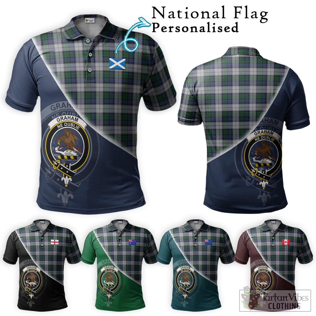 Graham Dress Tartan Polo Shirt with Personalised National Flag and Family Crest Half Style Maroon - Tartanvibesclothing Shop