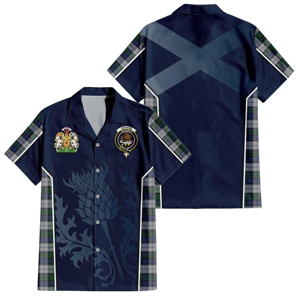 Tartan Vibes Clothing Graham Dress Tartan Short Sleeve Button Up Shirt with Family Crest and Scottish Thistle Vibes Sport Style