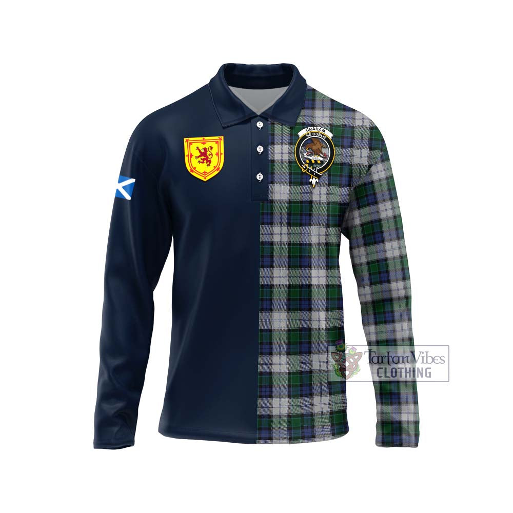 Tartan Vibes Clothing Graham Dress Tartan Long Sleeve Polo Shirt with Scottish Lion Royal Arm Half Style