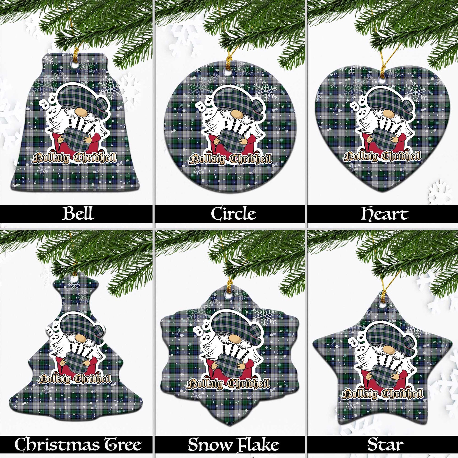 Graham Dress Tartan Christmas Ornaments with Scottish Gnome Playing Bagpipes Ceramic - Tartanvibesclothing