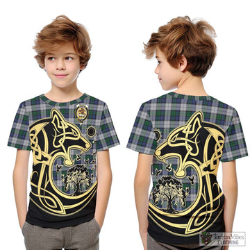 Graham Dress Tartan Kid T-Shirt with Family Crest Celtic Wolf Style