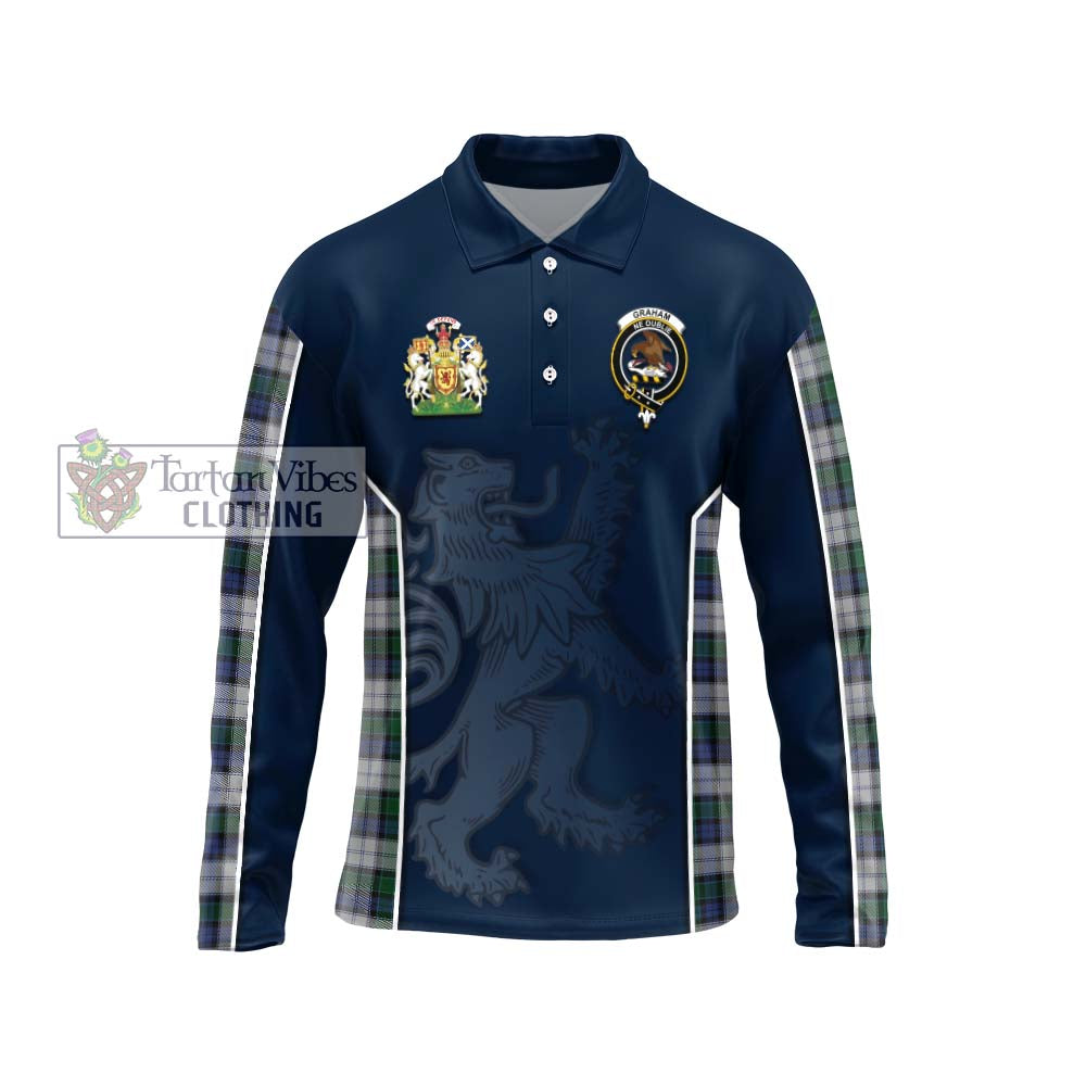 Graham Dress Tartan Long Sleeve Polo Shirt with Family Crest and Lion Rampant Vibes Sport Style Unisex - Tartan Vibes Clothing