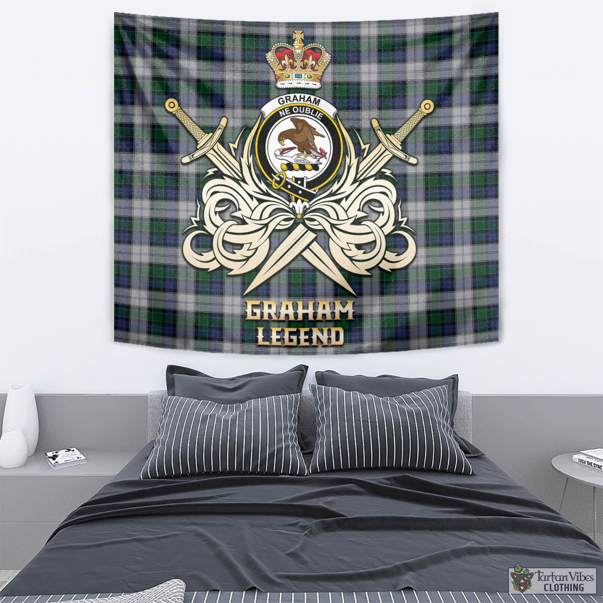 Tartan Vibes Clothing Graham Dress Tartan Tapestry with Clan Crest and the Golden Sword of Courageous Legacy