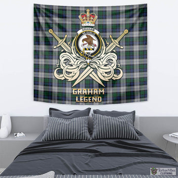 Graham Dress Tartan Tapestry with Clan Crest and the Golden Sword of Courageous Legacy