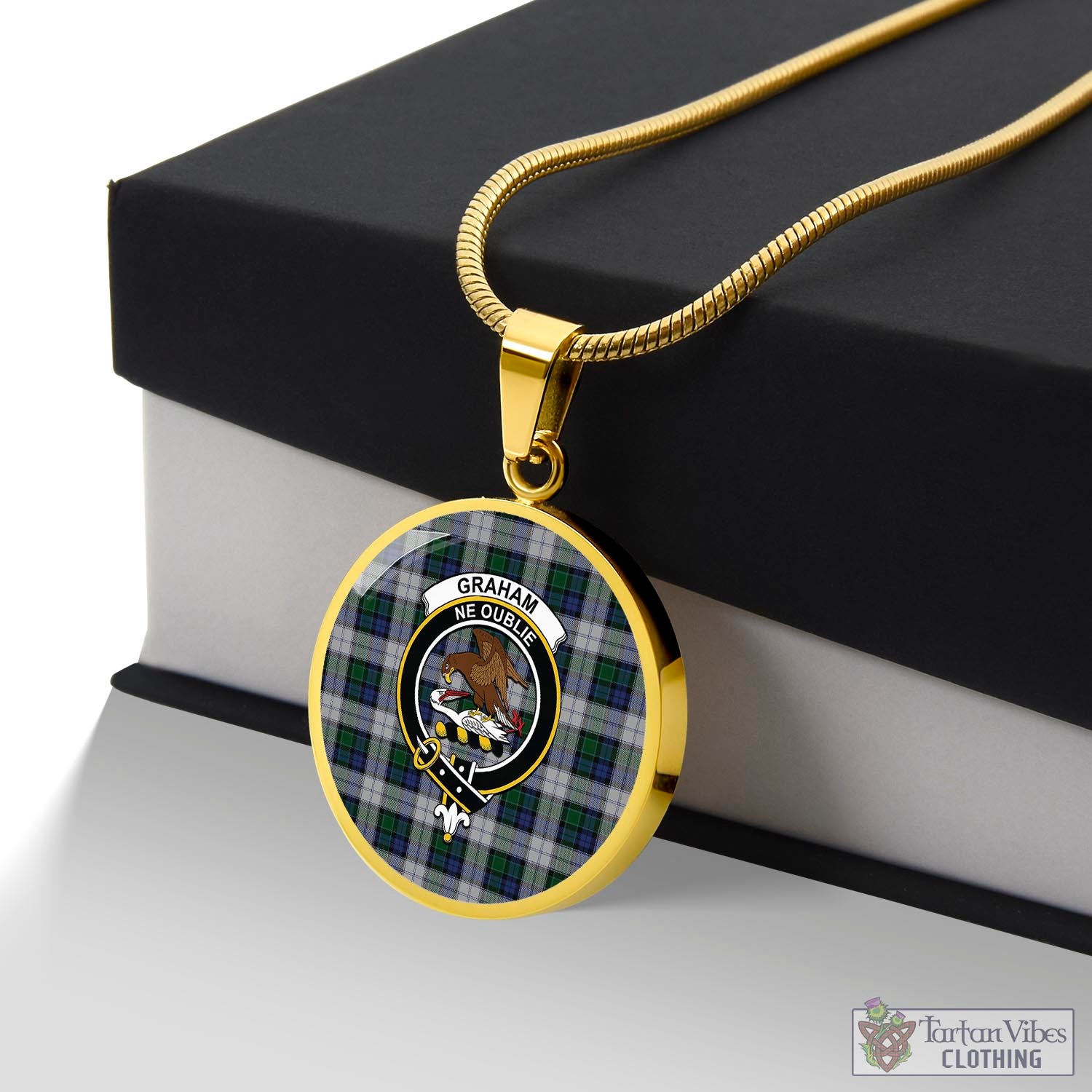 Tartan Vibes Clothing Graham Dress Tartan Circle Necklace with Family Crest