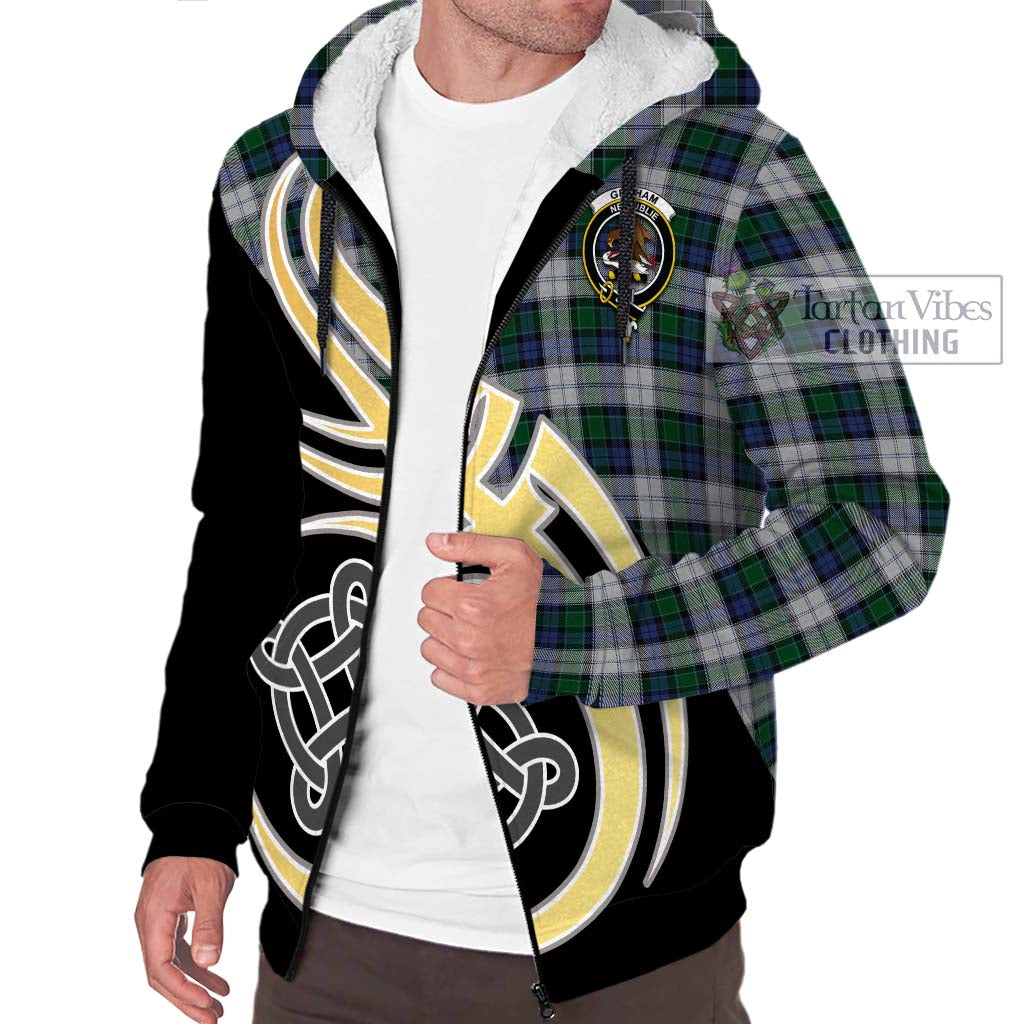 Graham Dress Tartan Sherpa Hoodie with Family Crest and Celtic Symbol Style - Tartan Vibes Clothing