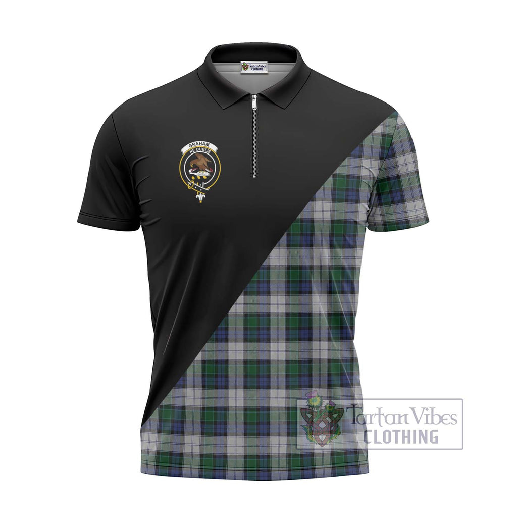 Graham Dress Tartan Zipper Polo Shirt with Family Crest and Military Logo Style - Tartanvibesclothing Shop