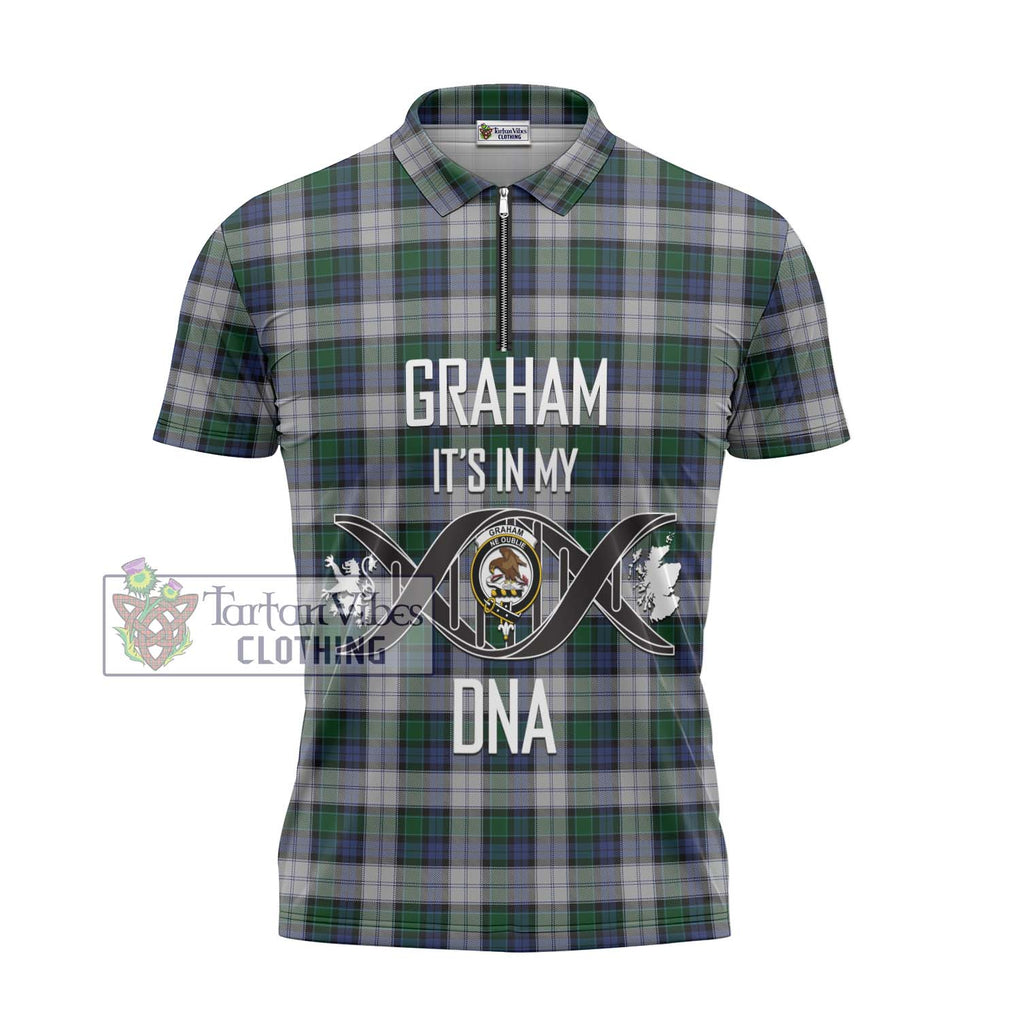 Graham Dress Tartan Zipper Polo Shirt with Family Crest DNA In Me Style - Tartanvibesclothing Shop