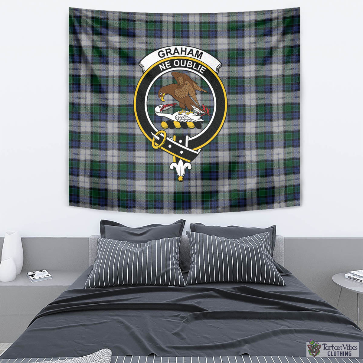 Tartan Vibes Clothing Graham Dress Tartan Tapestry Wall Hanging and Home Decor for Room with Family Crest