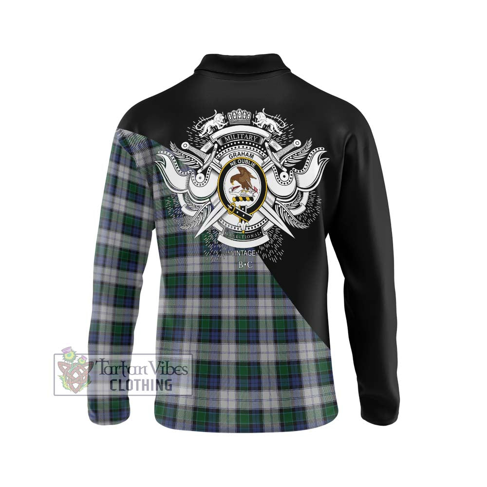 Graham Dress Tartan Long Sleeve Polo Shirt with Family Crest and Military Logo Style - Tartanvibesclothing Shop