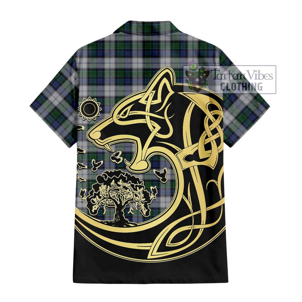 Graham Dress Tartan Short Sleeve Button Shirt with Family Crest Celtic Wolf Style - Tartan Vibes Clothing