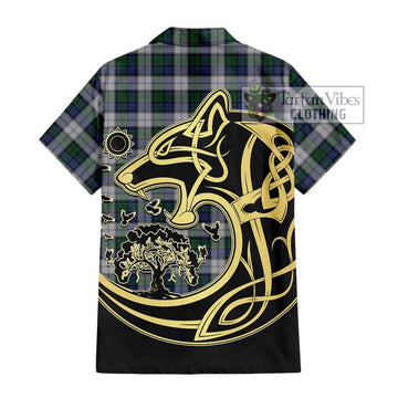 Graham Dress Tartan Short Sleeve Button Shirt with Family Crest Celtic Wolf Style