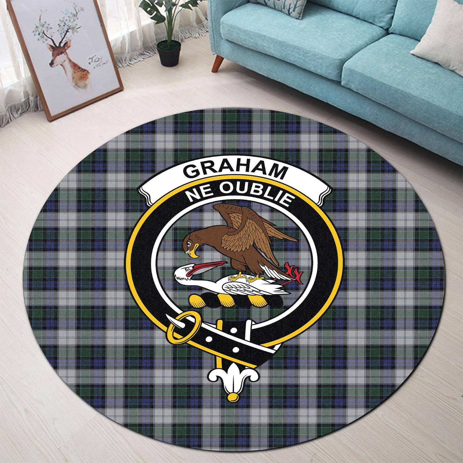 graham-dress-tartan-round-rug-with-family-crest