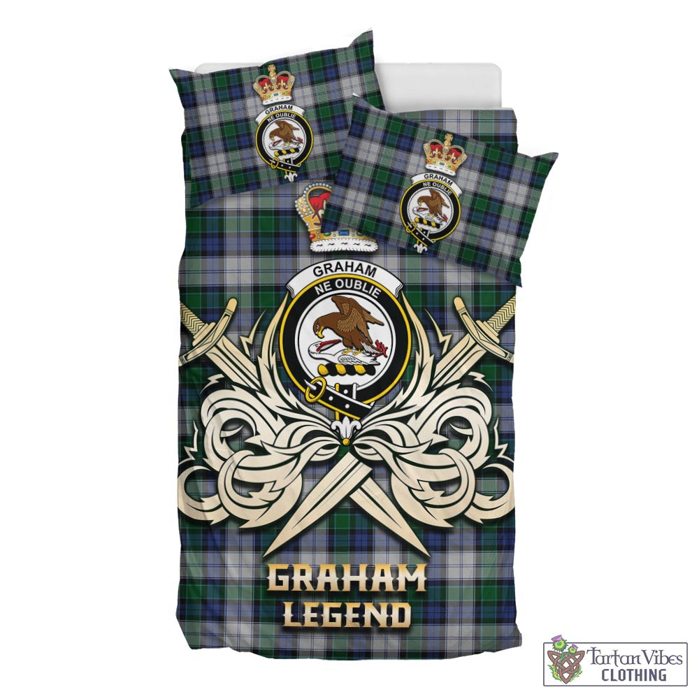 Tartan Vibes Clothing Graham Dress Tartan Bedding Set with Clan Crest and the Golden Sword of Courageous Legacy